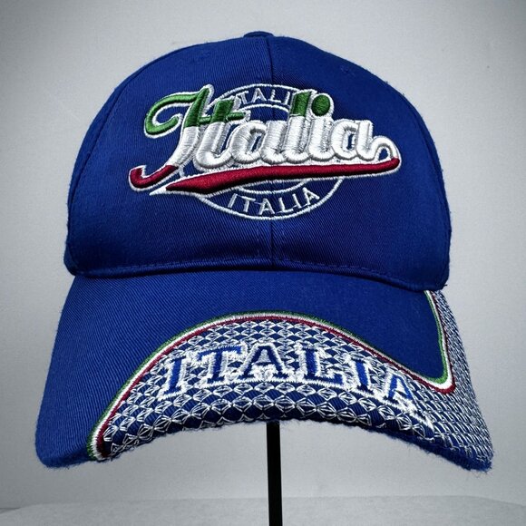 Italia Embroidered Blue Baseball Cap Adjustable Hook and Loop Italy Hat OSFM - Picture 9 of 9